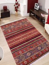 handmade Geometric Khorgeen Red Blue Hand Knotted RECTANGLE 100% WOOL area rug 6x8